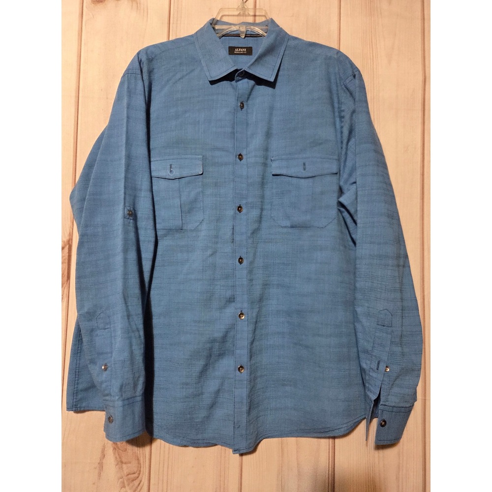 Alfani Regular Fit Mens Blue Textured Long Sleeve Button Up Shirt XL